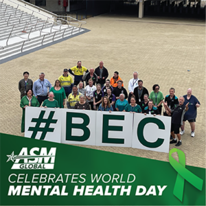 Brisbane Entertainment Centre celebrates Mental Health Day 2023. BEC staff stand together in the courtyard.