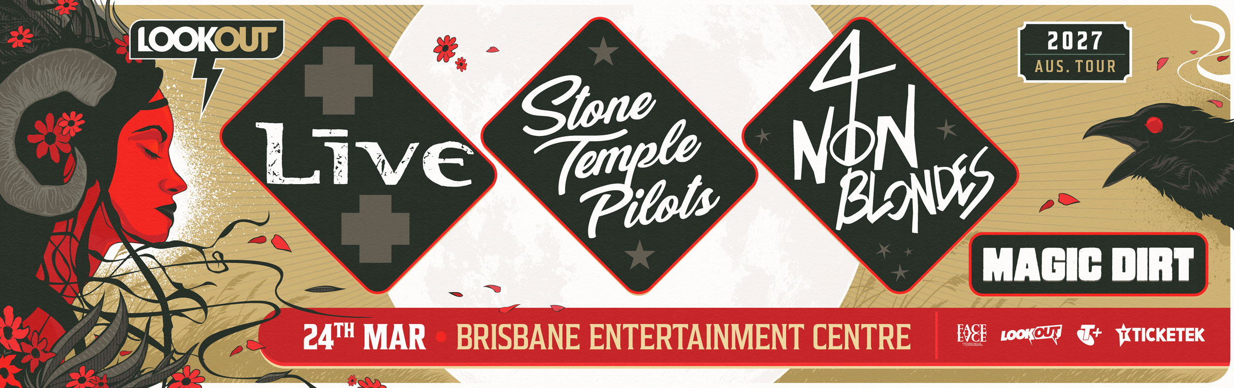 Lookout 2027 – Live, Stone Temple Pilots &amp; 4 Non Blondes on Wednesday 24 March 2027 | 6:20pm (time subject to change)